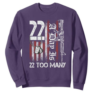 Suicide Awareness PTSD Veteran Sweatshirt 22 A Day Is Too Many Vintage American Flag TS11 Purple Print Your Wear