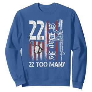 Suicide Awareness PTSD Veteran Sweatshirt 22 A Day Is Too Many Vintage American Flag TS11 Royal Blue Print Your Wear