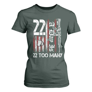 Suicide Awareness PTSD Veteran T Shirt For Women 22 A Day Is Too Many Vintage American Flag TS11 Dark Forest Green Print Your Wear