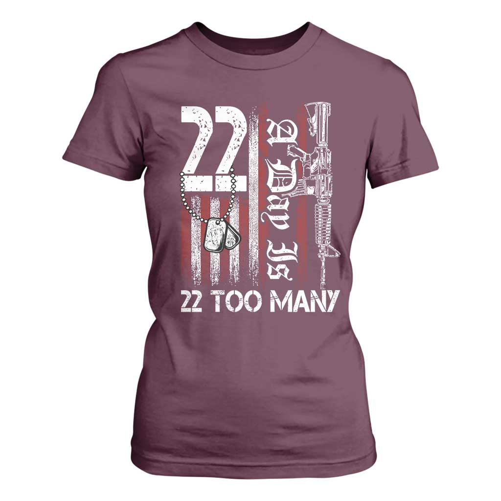 Suicide Awareness PTSD Veteran T Shirt For Women 22 A Day Is Too Many Vintage American Flag TS11 Maroon Print Your Wear