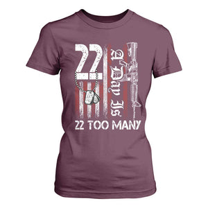 Suicide Awareness PTSD Veteran T Shirt For Women 22 A Day Is Too Many Vintage American Flag TS11 Maroon Print Your Wear