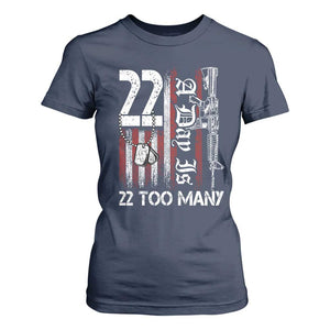 Suicide Awareness PTSD Veteran T Shirt For Women 22 A Day Is Too Many Vintage American Flag TS11 Navy Print Your Wear
