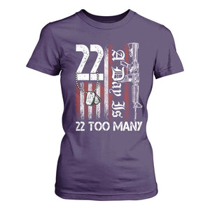 Suicide Awareness PTSD Veteran T Shirt For Women 22 A Day Is Too Many Vintage American Flag TS11 Purple Print Your Wear