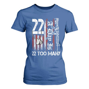 Suicide Awareness PTSD Veteran T Shirt For Women 22 A Day Is Too Many Vintage American Flag TS11 Royal Blue Print Your Wear