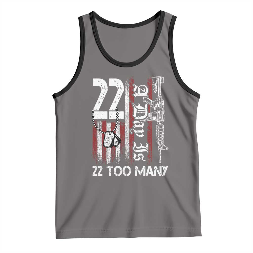 Suicide Awareness PTSD Veteran Tank Top 22 A Day Is Too Many Vintage American Flag TS11 Deep Heather Black Print Your Wear