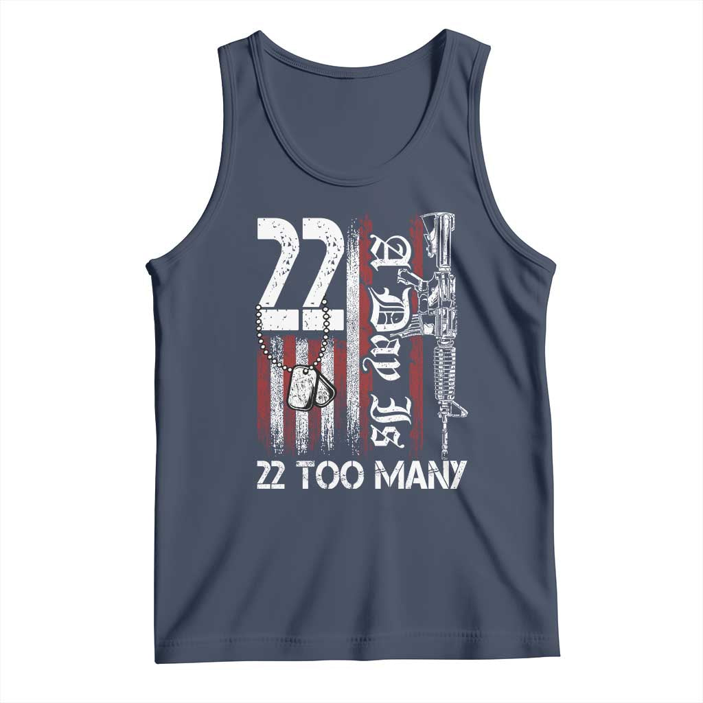 Suicide Awareness PTSD Veteran Tank Top 22 A Day Is Too Many Vintage American Flag TS11 Navy Print Your Wear