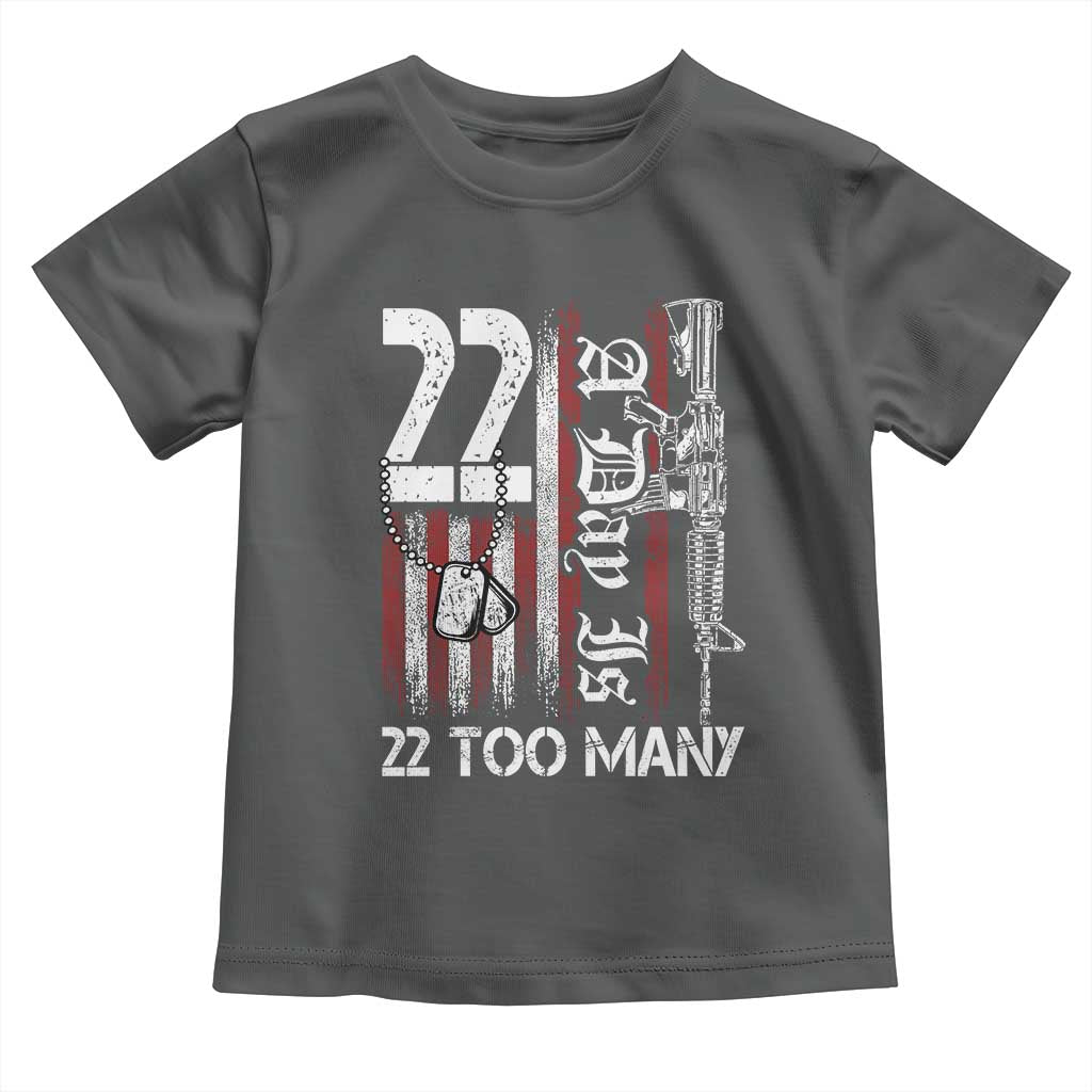 Suicide Awareness PTSD Veteran Toddler T Shirt 22 A Day Is Too Many Vintage American Flag TS11 Dark Heather Print Your Wear