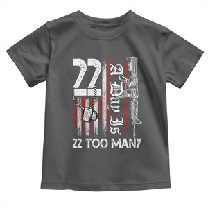 Suicide Awareness PTSD Veteran Toddler T Shirt 22 A Day Is Too Many Vintage American Flag TS11 Dark Heather Print Your Wear