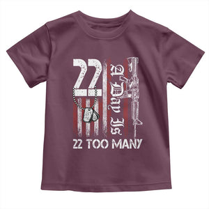 Suicide Awareness PTSD Veteran Toddler T Shirt 22 A Day Is Too Many Vintage American Flag TS11 Maroon Print Your Wear