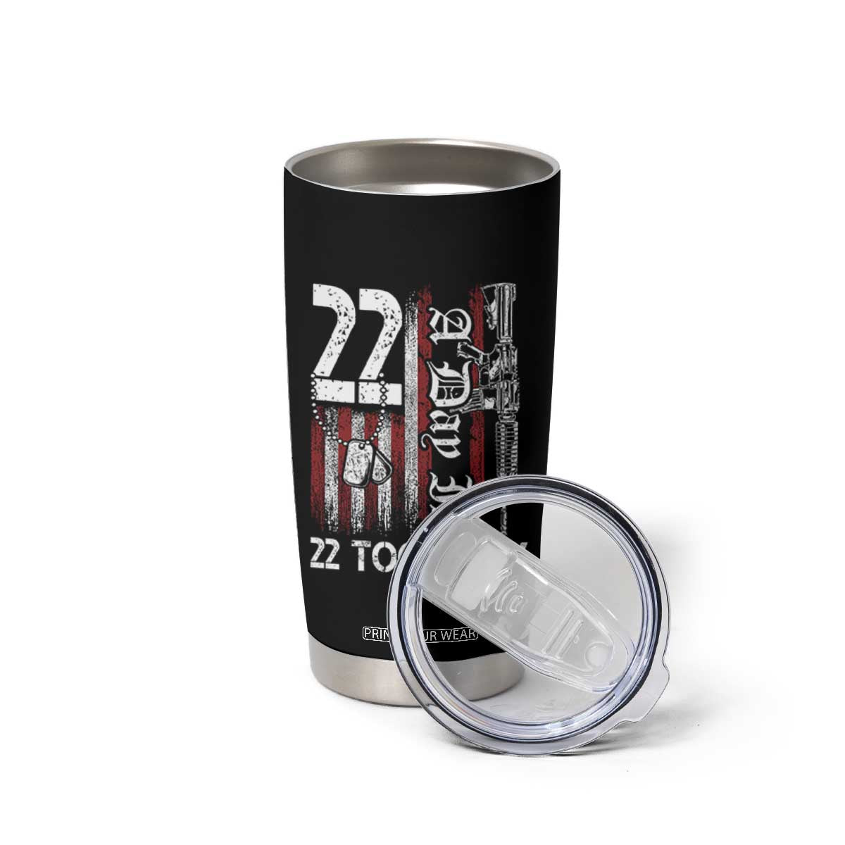 Suicide Awareness PTSD Veteran Tumbler Cup 22 A Day Is Too Many Vintage American Flag TS11 Print Your Wear