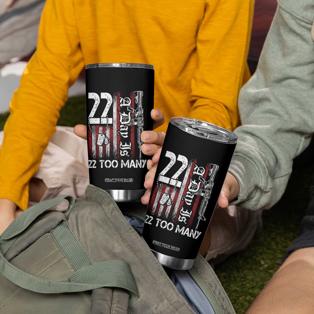 Suicide Awareness PTSD Veteran Tumbler Cup 22 A Day Is Too Many Vintage American Flag TS11 Print Your Wear