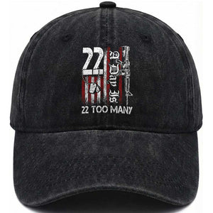 Suicide Awareness PTSD Veteran Washed Cotton Baseball Cap 22 A Day Is Too Many Vintage American Flag TS11 Washed Cap Universal Fit Black Print Your Wear