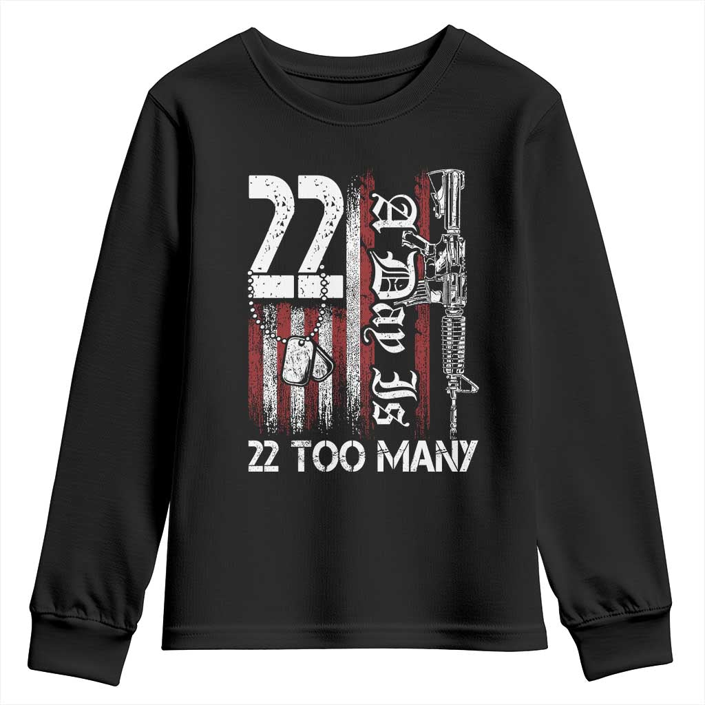 Suicide Awareness PTSD Veteran Youth Sweatshirt 22 A Day Is Too Many Vintage American Flag TS11 Black Print Your Wear