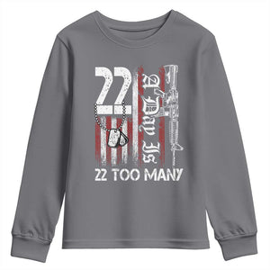 Suicide Awareness PTSD Veteran Youth Sweatshirt 22 A Day Is Too Many Vintage American Flag TS11 Charcoal Print Your Wear