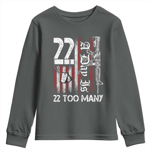 Suicide Awareness PTSD Veteran Youth Sweatshirt 22 A Day Is Too Many Vintage American Flag TS11 Dark Heather Print Your Wear