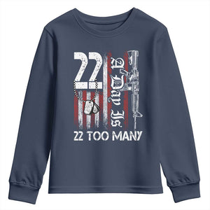 Suicide Awareness PTSD Veteran Youth Sweatshirt 22 A Day Is Too Many Vintage American Flag TS11 Navy Print Your Wear