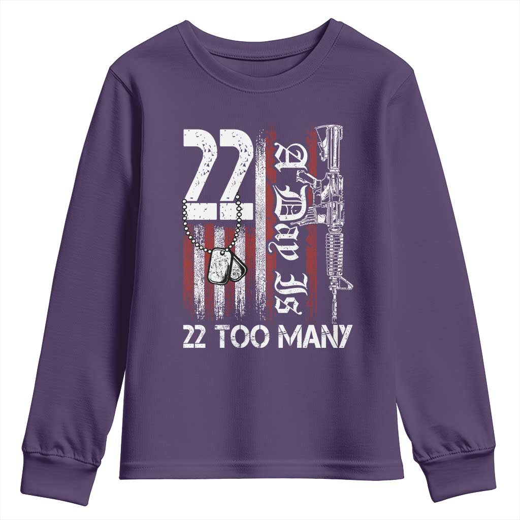 Suicide Awareness PTSD Veteran Youth Sweatshirt 22 A Day Is Too Many Vintage American Flag TS11 Purple Print Your Wear