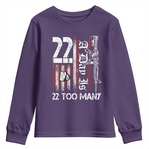 Suicide Awareness PTSD Veteran Youth Sweatshirt 22 A Day Is Too Many Vintage American Flag TS11 Purple Print Your Wear