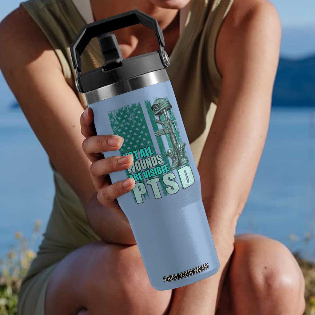 PTSD Awareness Not All Wounds Are Visible Flip Straw Tumbler PTSD Veteran Military Soldier TS11 One Size: 30 oz Light Blue Print Your Wear