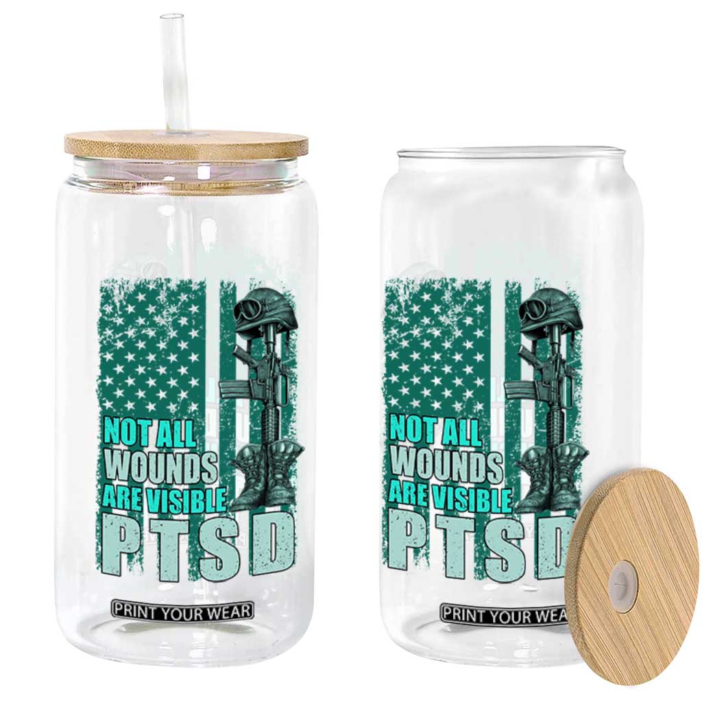 PTSD Awareness Not All Wounds Are Visible Glass Can PTSD Veteran Military Soldier TS11 Print Your Wear