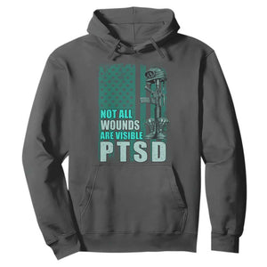 PTSD Awareness Not All Wounds Are Visible Hoodie PTSD Veteran Military Soldier TS11 Dark Heather Print Your Wear
