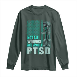 PTSD Awareness Not All Wounds Are Visible Long Sleeve Shirt PTSD Veteran Military Soldier TS11 Dark Forest Green Print Your Wear
