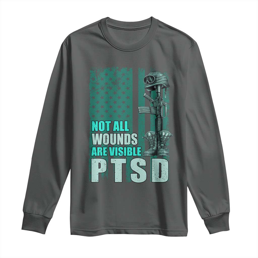 PTSD Awareness Not All Wounds Are Visible Long Sleeve Shirt PTSD Veteran Military Soldier TS11 Dark Heather Print Your Wear