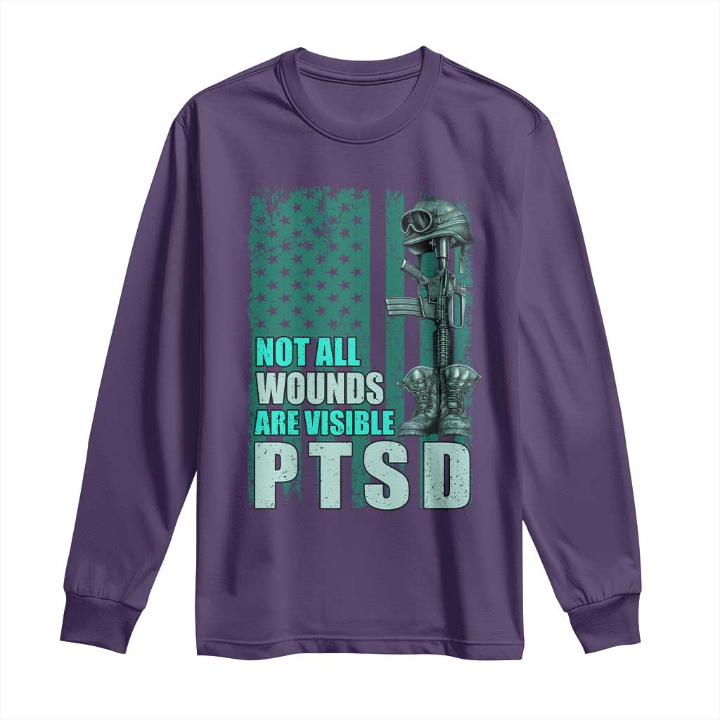 PTSD Awareness Not All Wounds Are Visible Long Sleeve Shirt PTSD Veteran Military Soldier TS11 Purple Print Your Wear