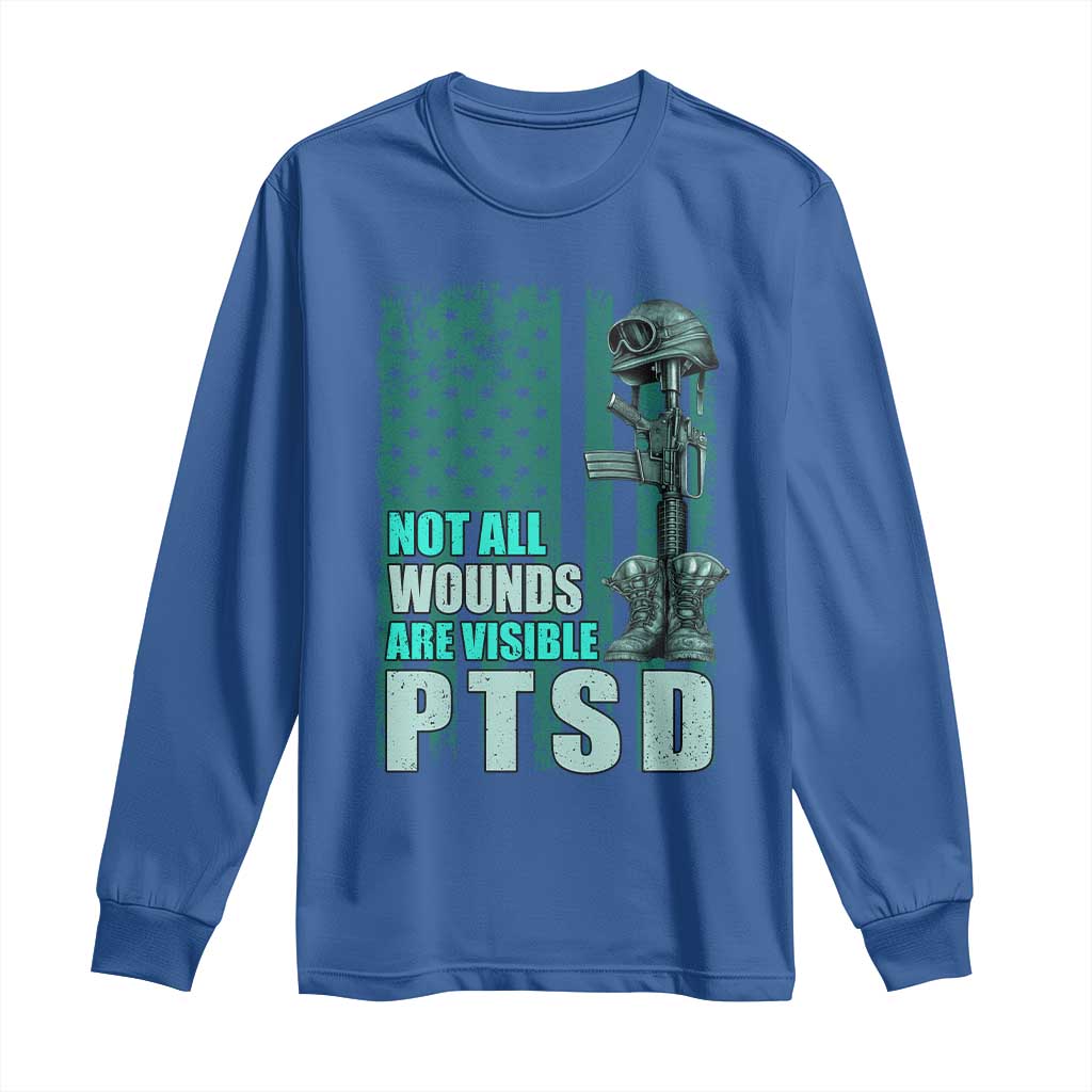 PTSD Awareness Not All Wounds Are Visible Long Sleeve Shirt PTSD Veteran Military Soldier TS11 Royal Blue Print Your Wear