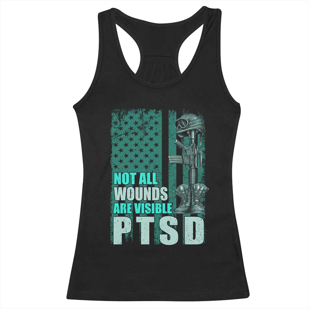 PTSD Awareness Not All Wounds Are Visible Racerback Tank Top PTSD Veteran Military Soldier TS11 Black Print Your Wear