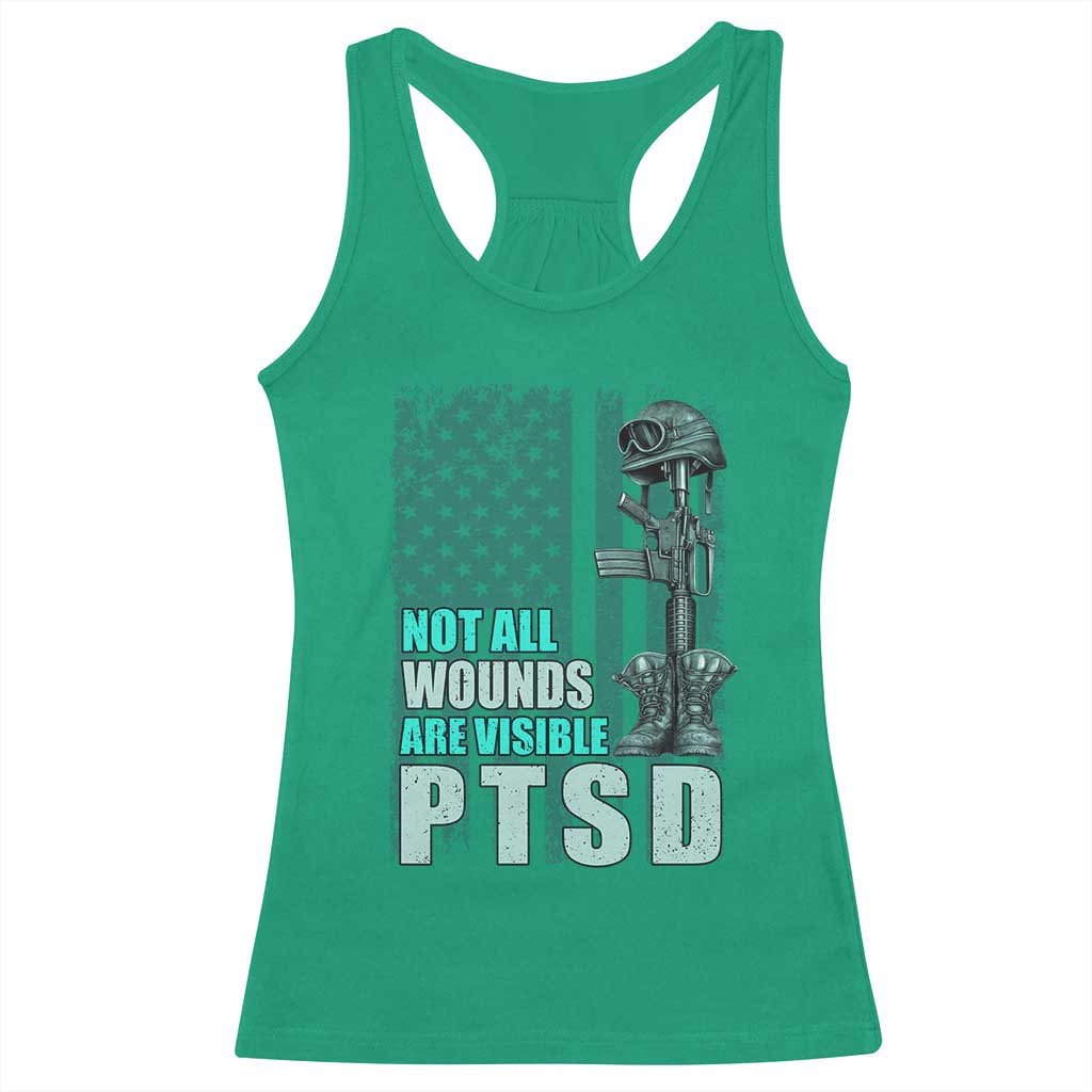 PTSD Awareness Not All Wounds Are Visible Racerback Tank Top PTSD Veteran Military Soldier TS11 Irish Green Print Your Wear