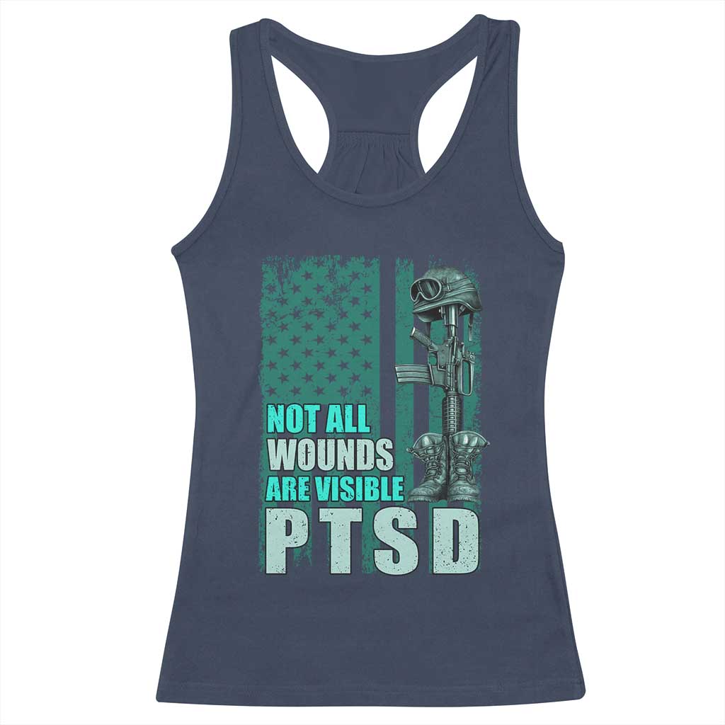 PTSD Awareness Not All Wounds Are Visible Racerback Tank Top PTSD Veteran Military Soldier TS11 Navy Print Your Wear