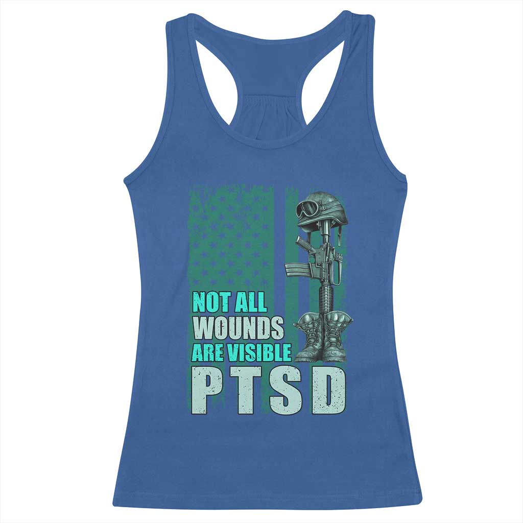 PTSD Awareness Not All Wounds Are Visible Racerback Tank Top PTSD Veteran Military Soldier TS11 Royal Blue Print Your Wear