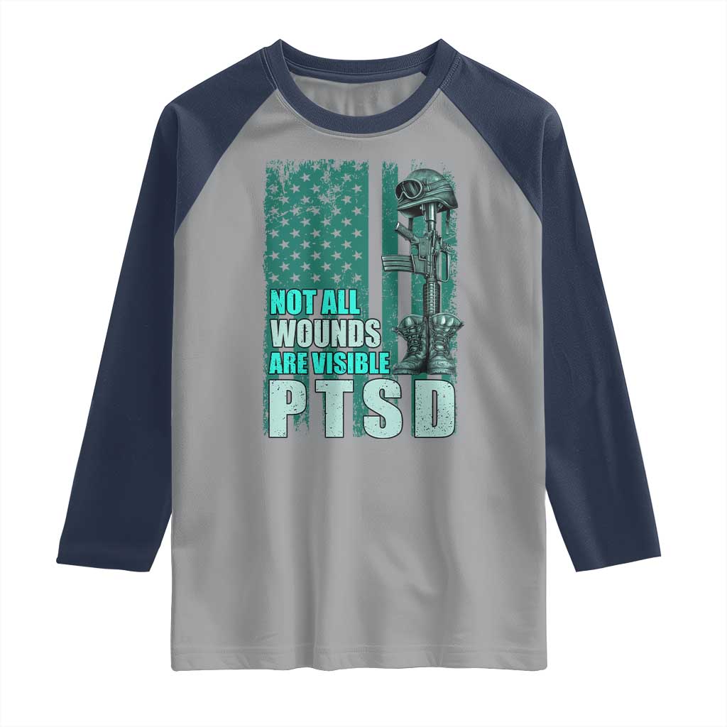 PTSD Awareness Not All Wounds Are Visible Raglan Shirt PTSD Veteran Military Soldier TS11 Sport Gray Navy Print Your Wear