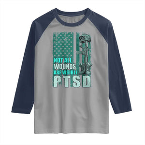 PTSD Awareness Not All Wounds Are Visible Raglan Shirt PTSD Veteran Military Soldier TS11 Sport Gray Navy Print Your Wear