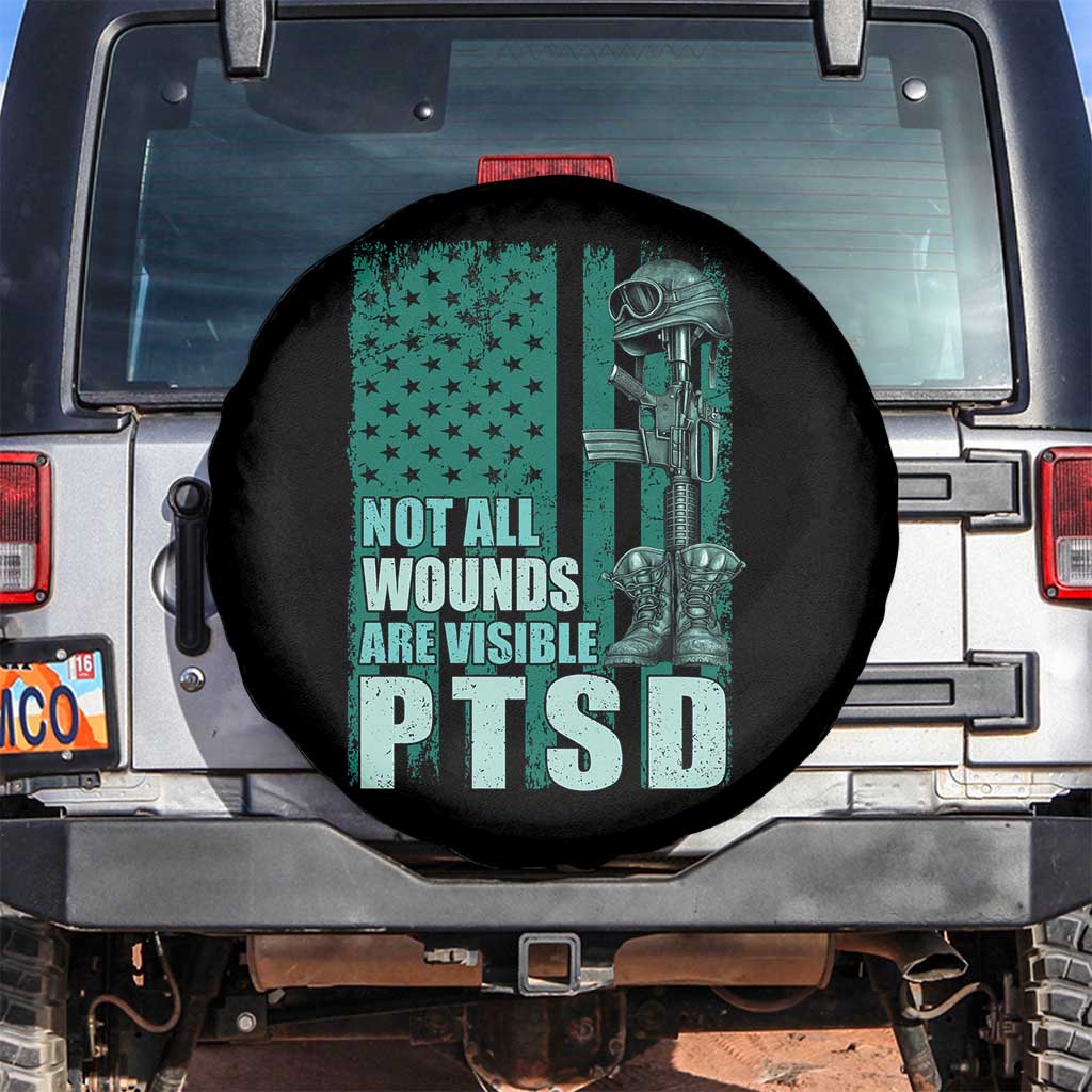 PTSD Awareness Not All Wounds Are Visible Spare Tire Cover PTSD Veteran Military Soldier TS11 No hole Black Print Your Wear