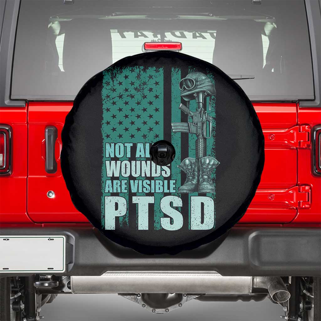 PTSD Awareness Not All Wounds Are Visible Spare Tire Cover PTSD Veteran Military Soldier TS11 Black Print Your Wear