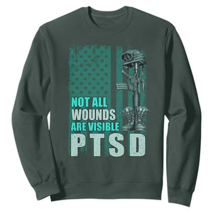 PTSD Awareness Not All Wounds Are Visible Sweatshirt PTSD Veteran Military Soldier TS11 Dark Forest Green Print Your Wear