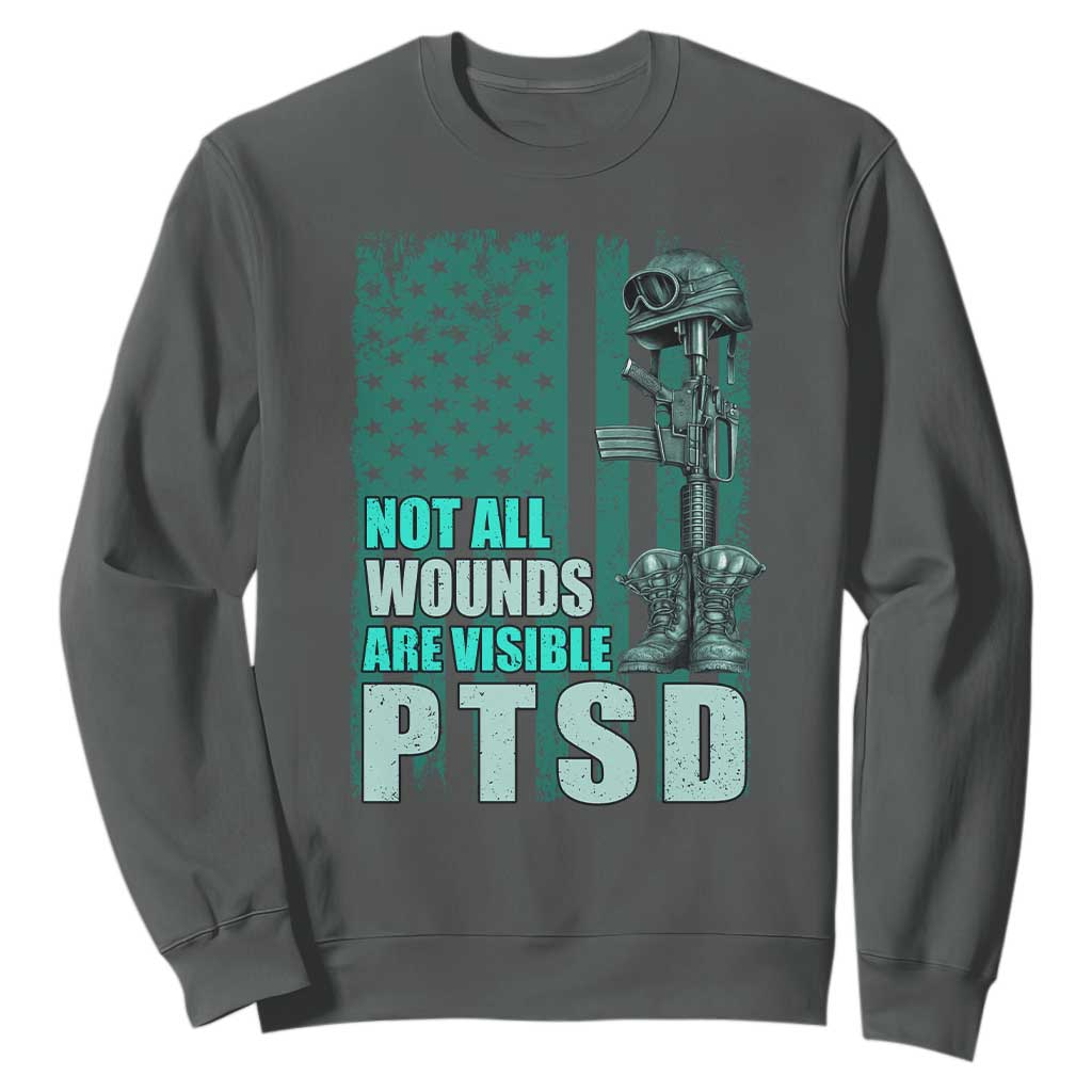 PTSD Awareness Not All Wounds Are Visible Sweatshirt PTSD Veteran Military Soldier TS11 Dark Heather Print Your Wear