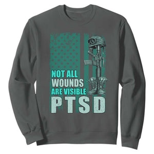 PTSD Awareness Not All Wounds Are Visible Sweatshirt PTSD Veteran Military Soldier TS11 Dark Heather Print Your Wear