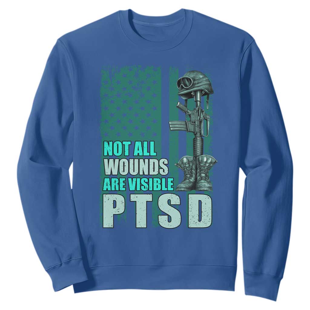 PTSD Awareness Not All Wounds Are Visible Sweatshirt PTSD Veteran Military Soldier TS11 Royal Blue Print Your Wear