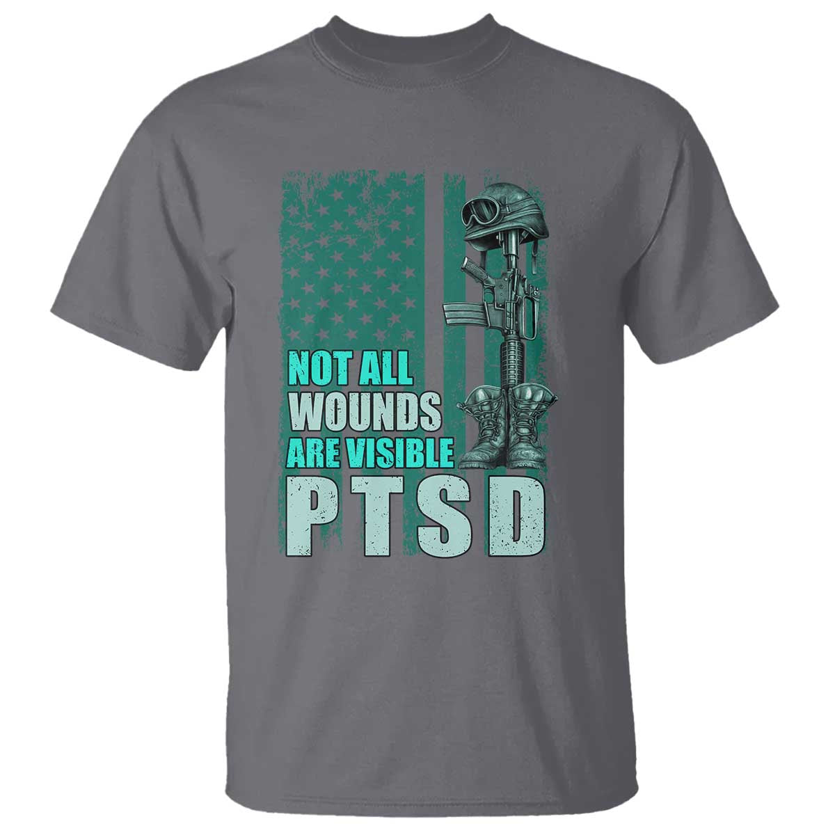 PTSD Awareness Not All Wounds Are Visible T Shirt PTSD Veteran Military Soldier TS11 Charcoal Print Your Wear
