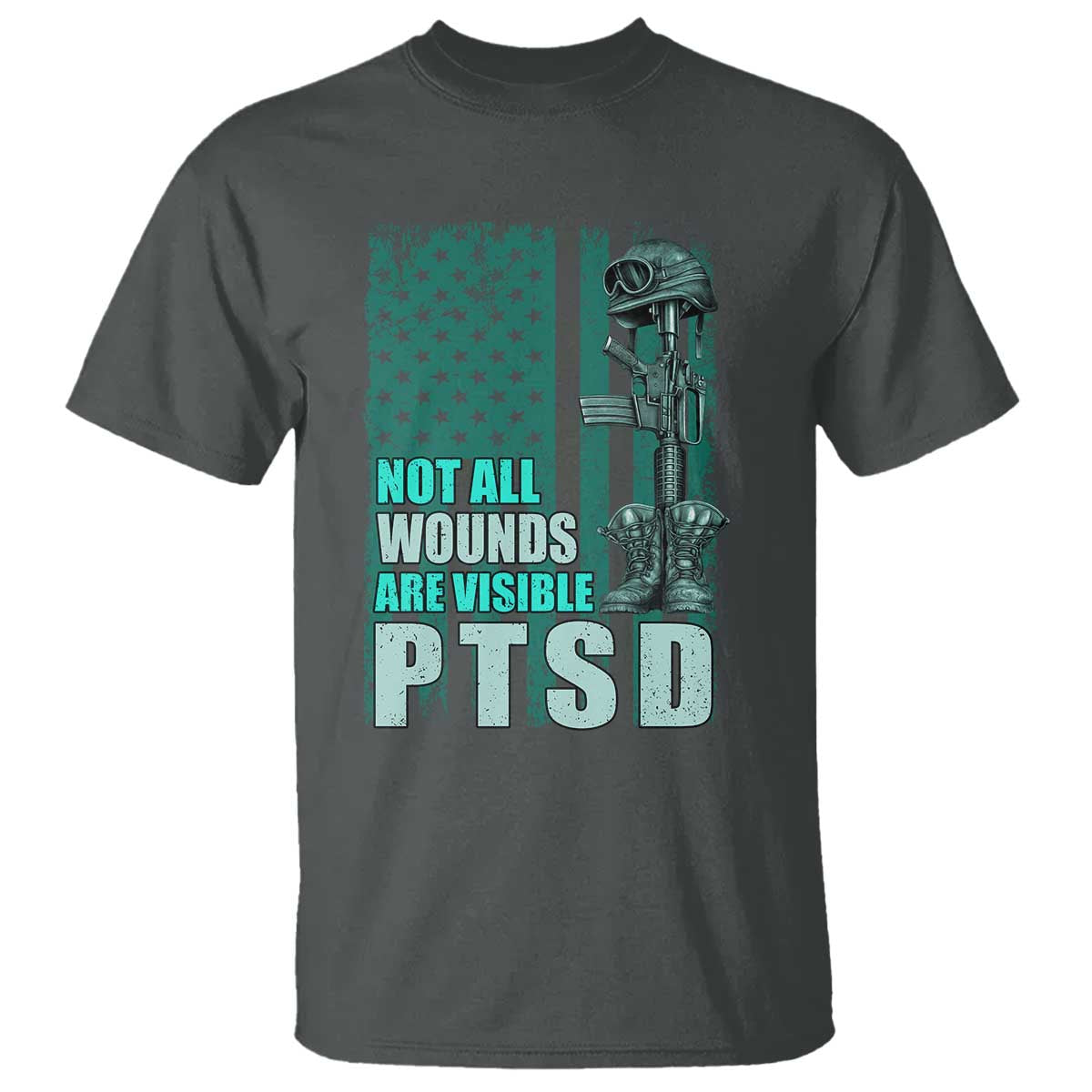 PTSD Awareness Not All Wounds Are Visible T Shirt PTSD Veteran Military Soldier TS11 Dark Heather Print Your Wear
