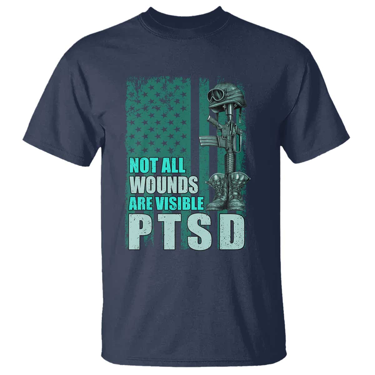 PTSD Awareness Not All Wounds Are Visible T Shirt PTSD Veteran Military Soldier TS11 Navy Print Your Wear