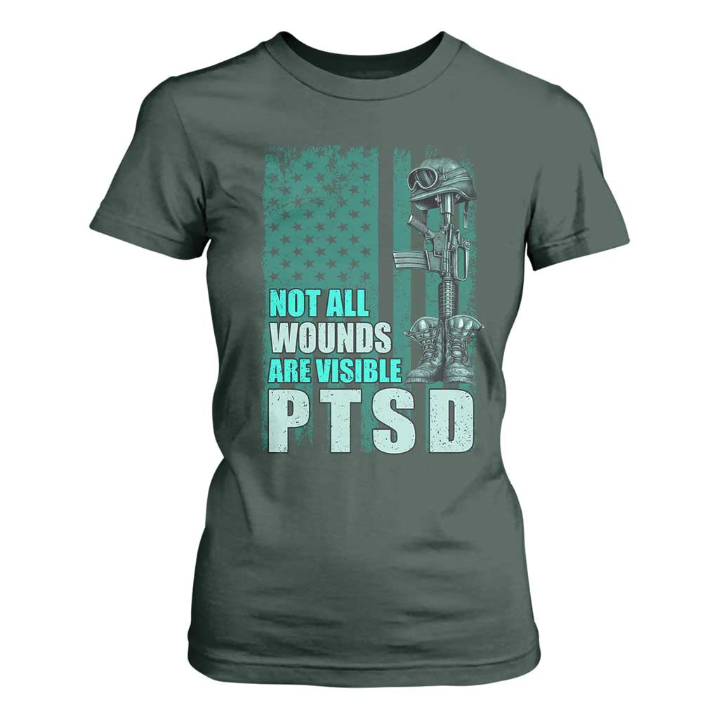 PTSD Awareness Not All Wounds Are Visible T Shirt For Women PTSD Veteran Military Soldier TS11 Dark Forest Green Print Your Wear