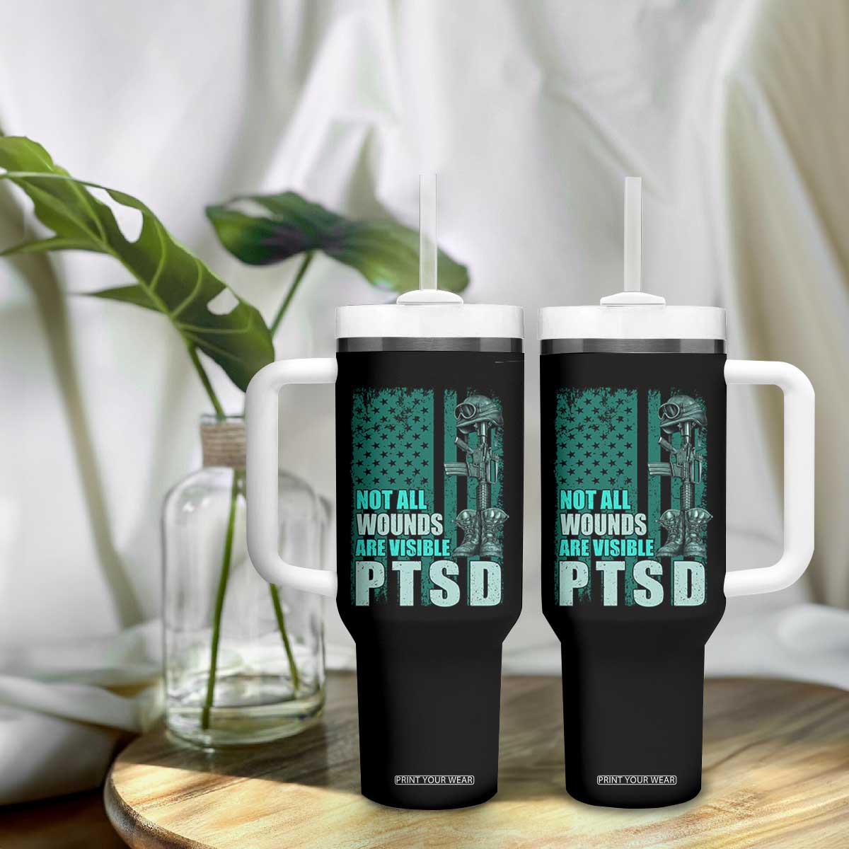 PTSD Awareness Not All Wounds Are Visible Tumbler With Handle PTSD Veteran Military Soldier TS11 Print Your Wear
