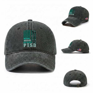 PTSD Awareness Not All Wounds Are Visible Washed Cotton Baseball Cap PTSD Veteran Military Soldier TS11 Washed Cap Universal Fit Dark Green Print Your Wear