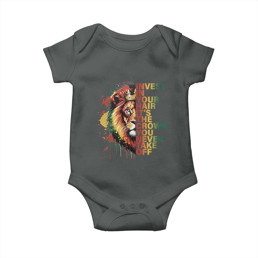 Rasta Lion Baby Onesie Invest In Your Hair It's The Crown You Never Take Off Jamaican Pride TS11 Dark Heather Print Your Wear