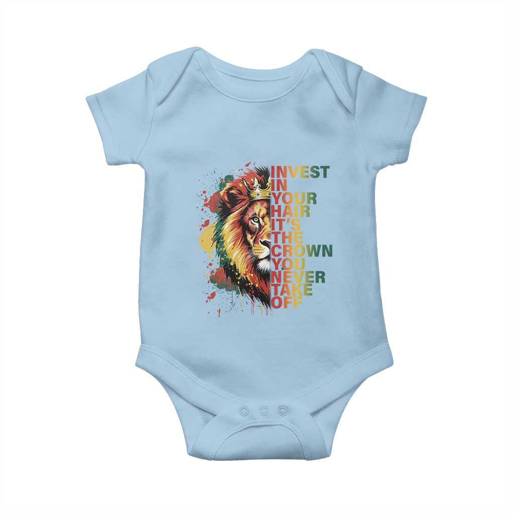 Rasta Lion Baby Onesie Invest In Your Hair It's The Crown You Never Take Off Jamaican Pride TS11 Light Blue Print Your Wear