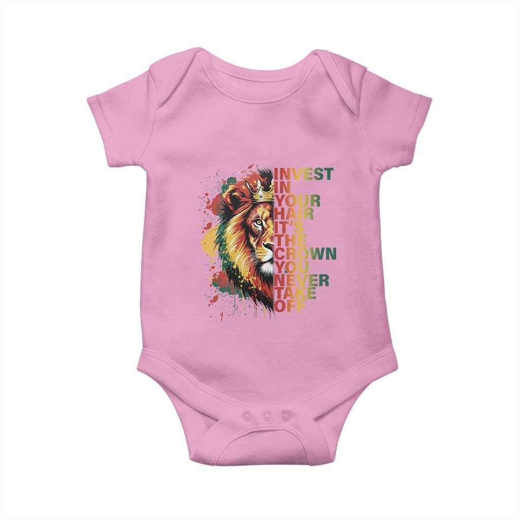 Rasta Lion Baby Onesie Invest In Your Hair It's The Crown You Never Take Off Jamaican Pride TS11 Light Pink Print Your Wear